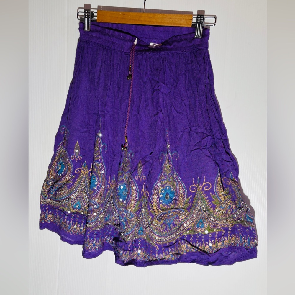 Purple Indian Embroidered Skirt | Rayon | Free Size | Boho Festival